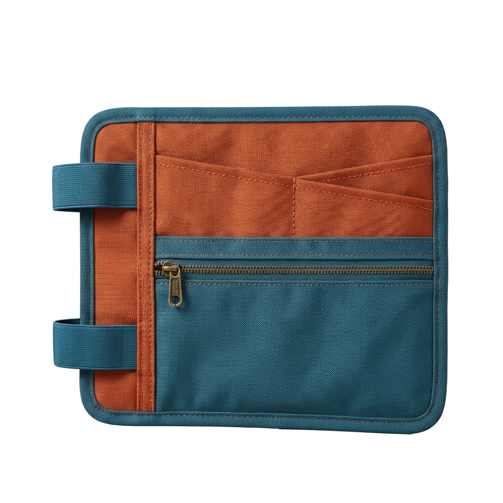 Single orange and petrol blue document organizer on white background