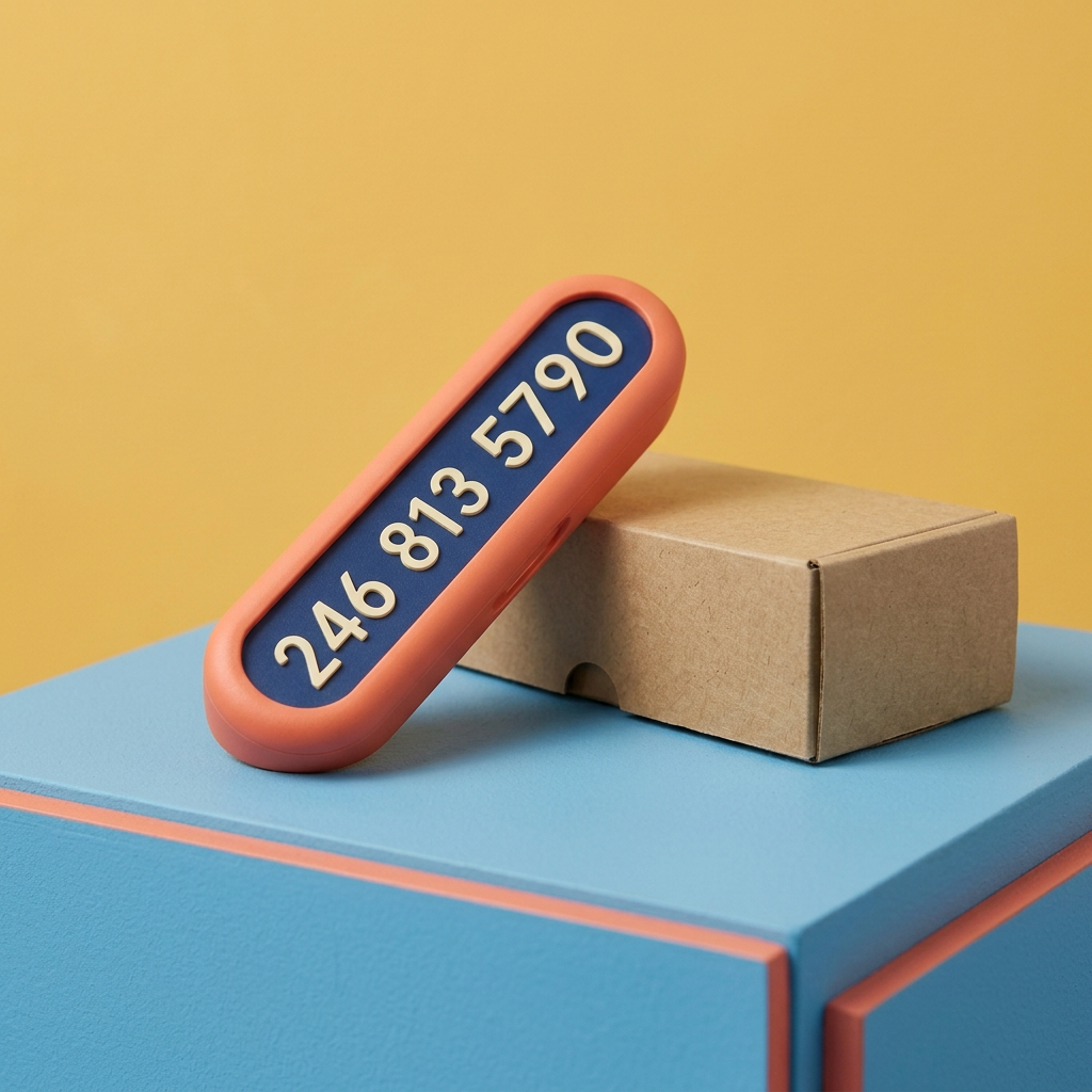 Angled studio main image of single coral and navy number display
