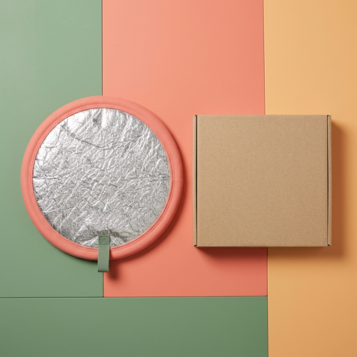 Overhead main image of matching circular cover and unprinted square kraft packaging