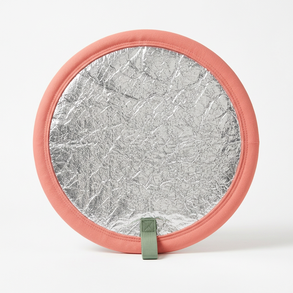 Single silver-look coral and sage circular cover isolated on white background