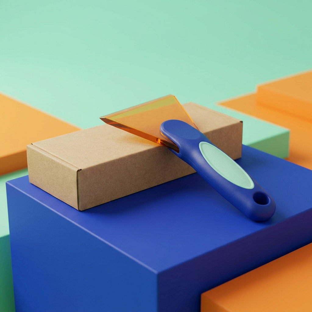 Angled main product photograph of single frost scraper on cobalt podium