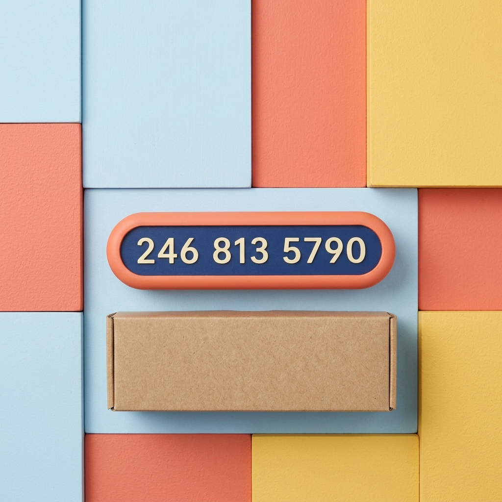 Overhead main image of parking plaque and unprinted box on blue coral and yellow background