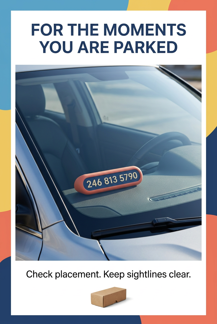 English parked-car placement panel with clear-sightline reminder